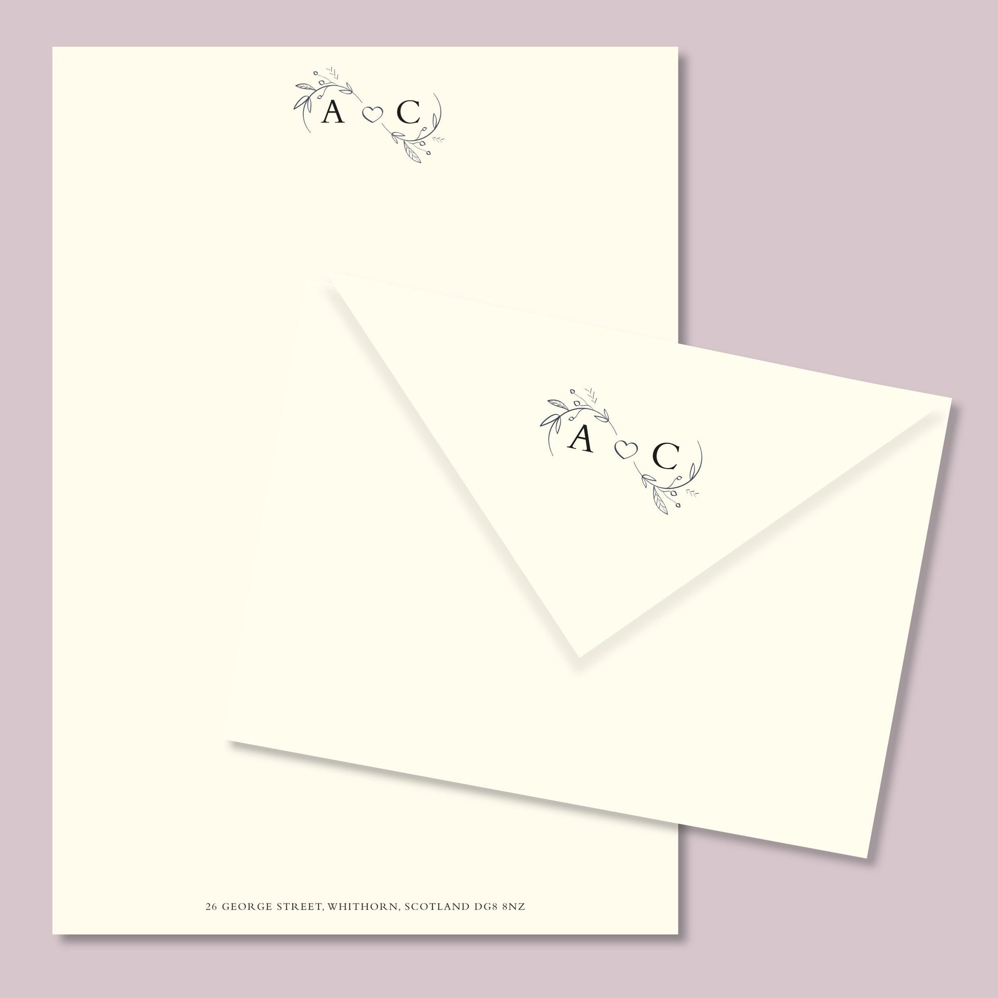 Luxury Monogrammed Wedding Personalised Stationery. Letter writing paper and envelopes. Vintage Style Wedding Notepaper and Envelopes.