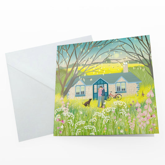 Love is in the Air, greetings card, valentines card, engagement card, wedding card. Spring romance. Unique cards from original artwork.