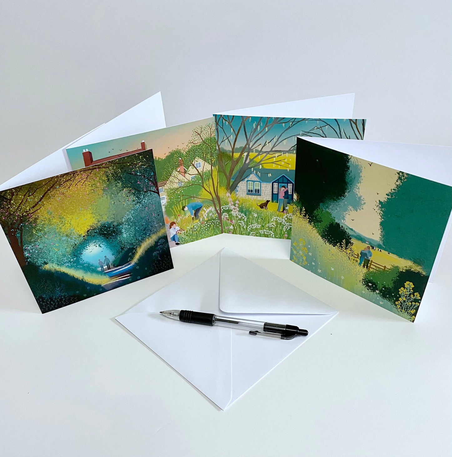 Into the Light, greetings card. Valentines, engagement, or anniversary card. Spring romance. Perfect for countryside and dog lovers.