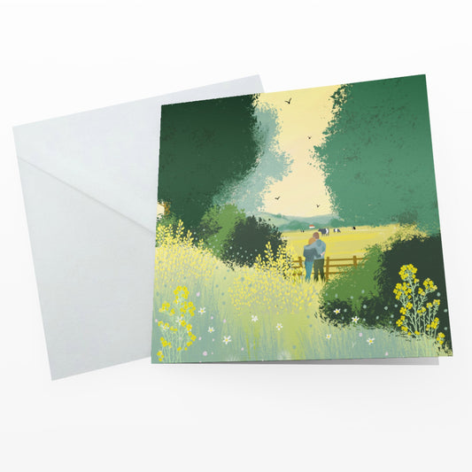 Field of Dreams greetings card. Valentines, engagement, or anniversary card. Spring romance. Perfect for countryside lovers. Sending love.