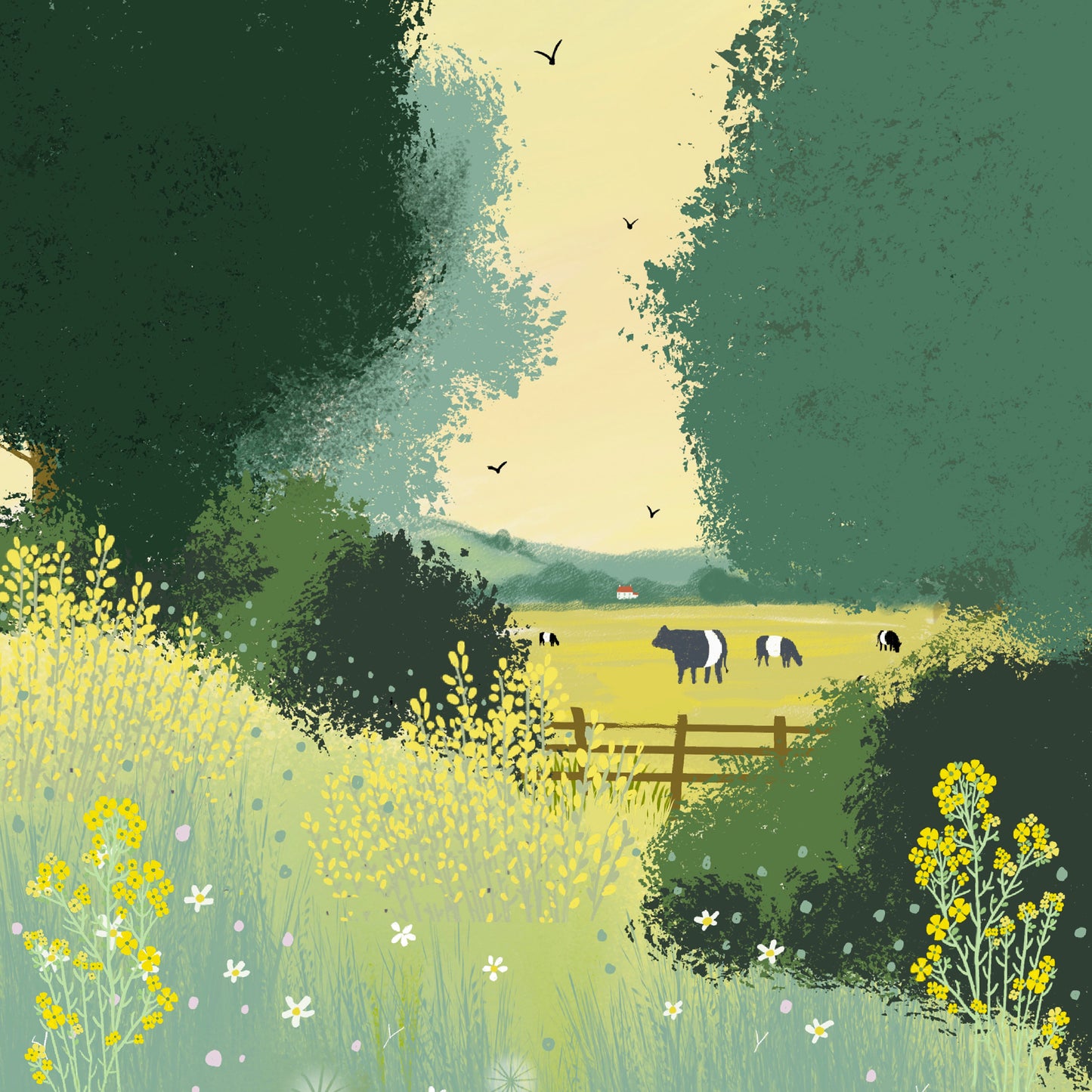 Field of Dreams - Signed Giclee Print. Wall art, Home Decor, Wall Decor, Office Art. Cottagecore, Spring landscape, Belted Galloways