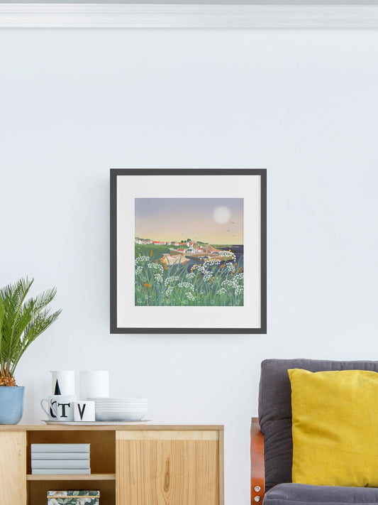 Weekend Break, Scottish Landscape inspired by the East Neuk of Fife, Giclee Art print, signed by the artist. Print only or framed.