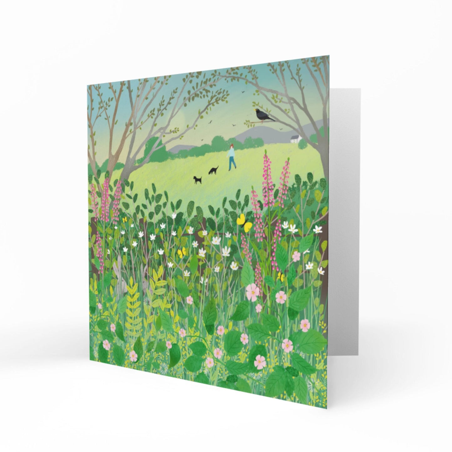 Morning Hedgerow greetings card - Summer landscape. Birthday card, thank you card, anniversary card, housewarming card. Sending love.