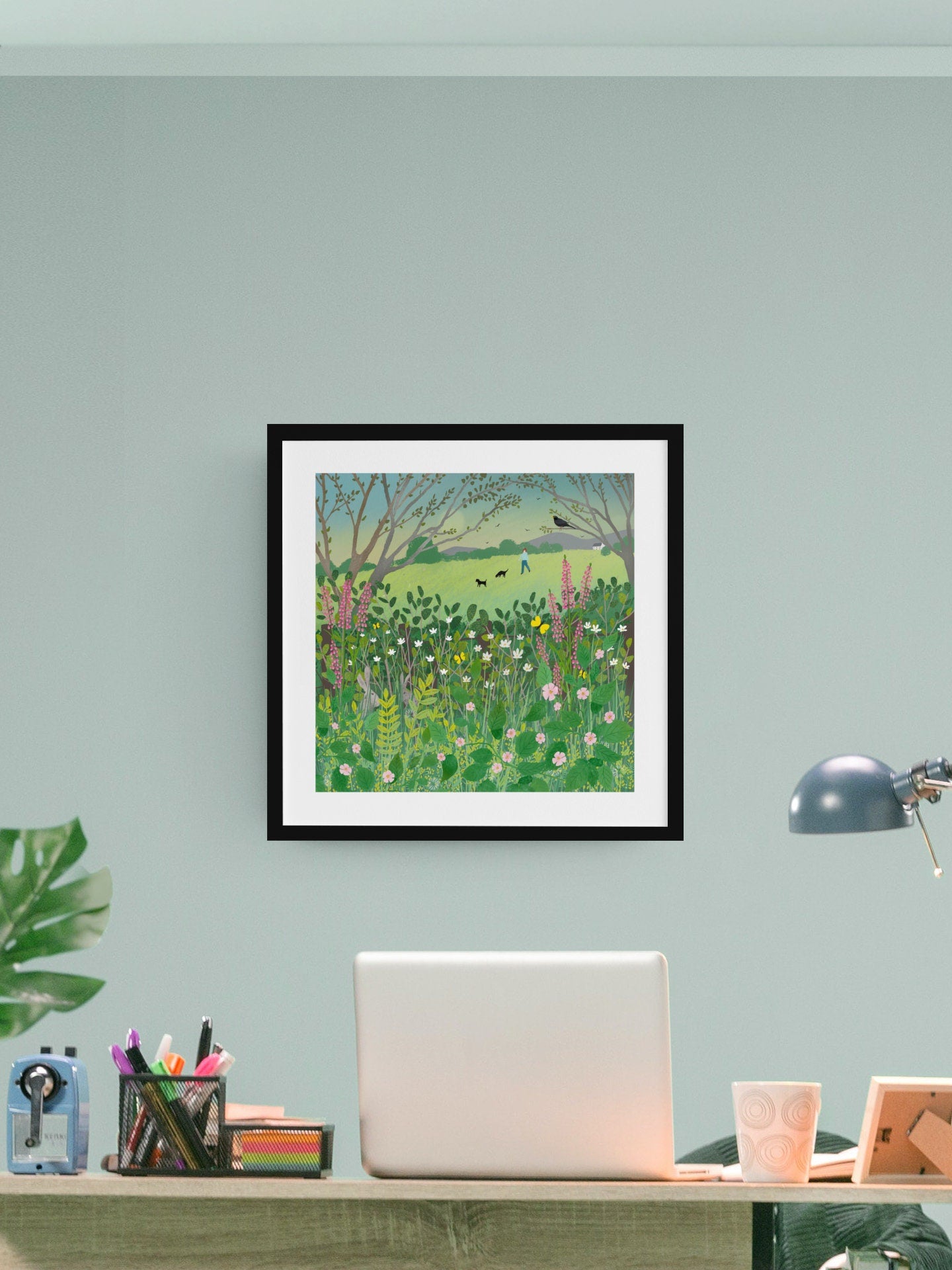 Wall art print of Morning Hedgerow - Signed Giclee Print. Home Decor, Wall Decor, Office Art. Cottagecore, Summer Morning Landscape.