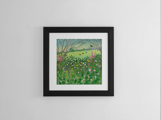 Morning Hedgerow Art Print: Signed Giclee Landscape, Cottagecore Decor