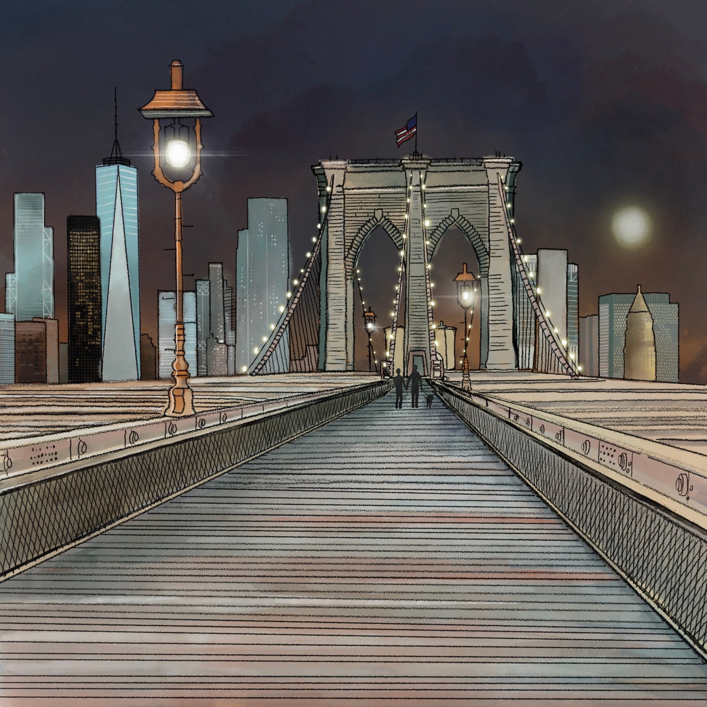 Brooklyn Bridge, New York. Choose Day or Night - Signed Giclee Print. City View. Art print, Home Decor, Wall Art. Print only or framed.