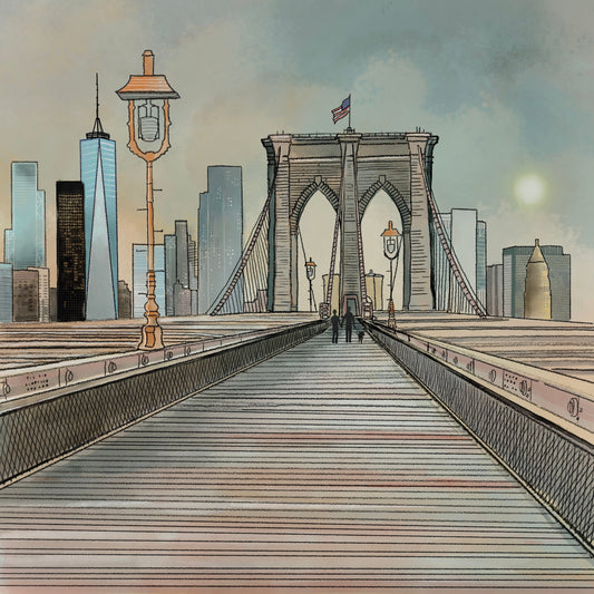 Brooklyn Bridge, New York. Choose Day or Night - Signed Giclee Print. City View. Art print, Home Decor, Wall Art. Print only or framed.