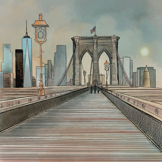 Brooklyn Bridge, New York. Choose Day or Night - Signed Giclee Print. City View. Art print, Home Decor, Wall Art. Print only or framed.