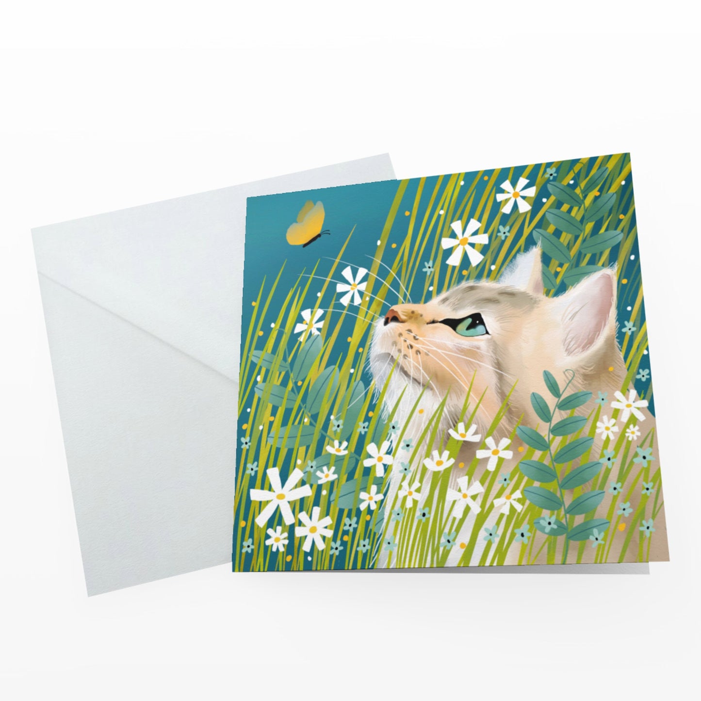 Luna the Cat, greetings card. Long haired cat. Cat lovers greeting cards handmade. Card for birthday, anniversary, housewarming or thank you