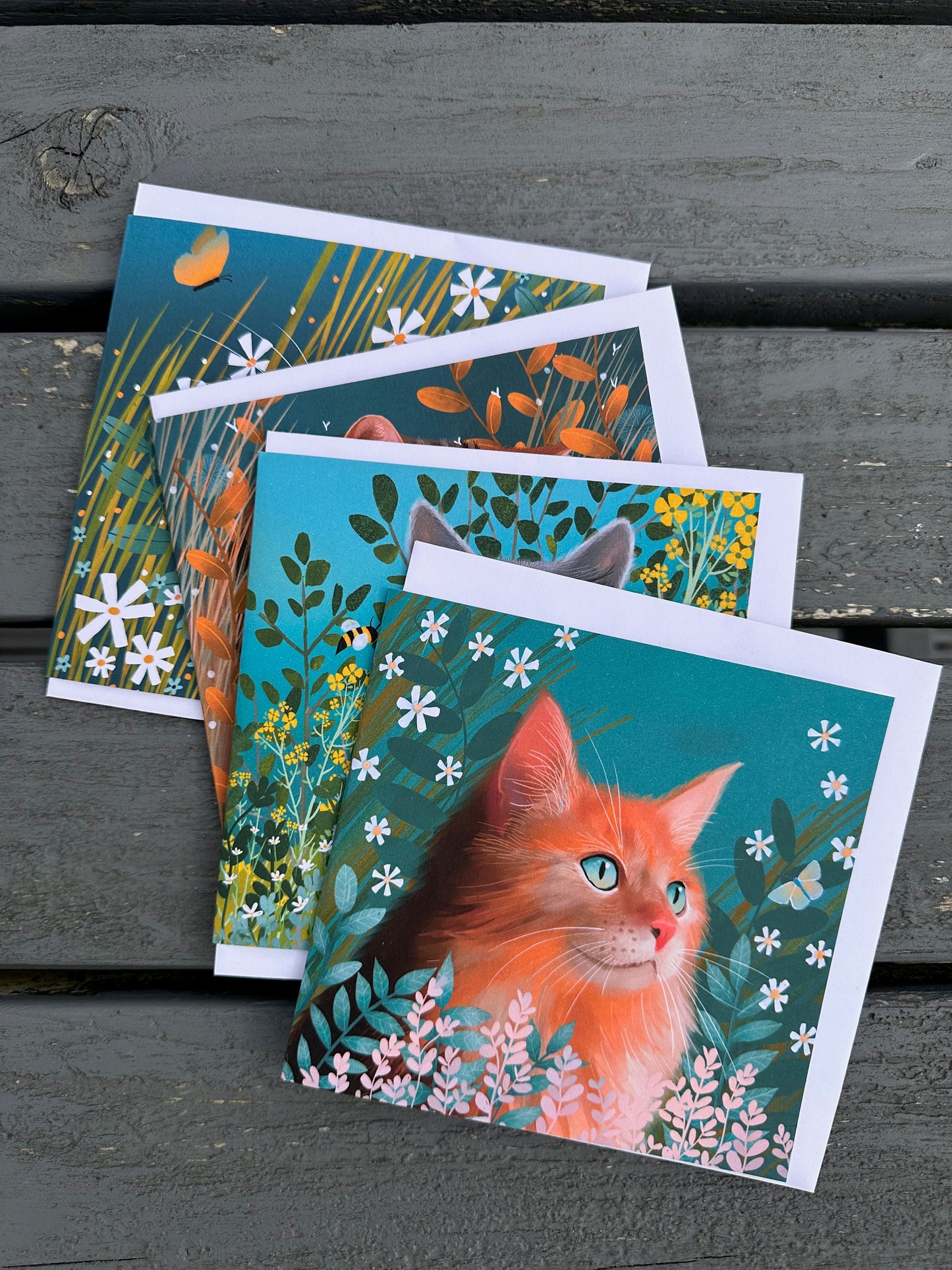 Pack of 4 Cat greetings cards. Cat lovers greeting cards printed to order. Card for birthday, anniversary, housewarming or thank you.