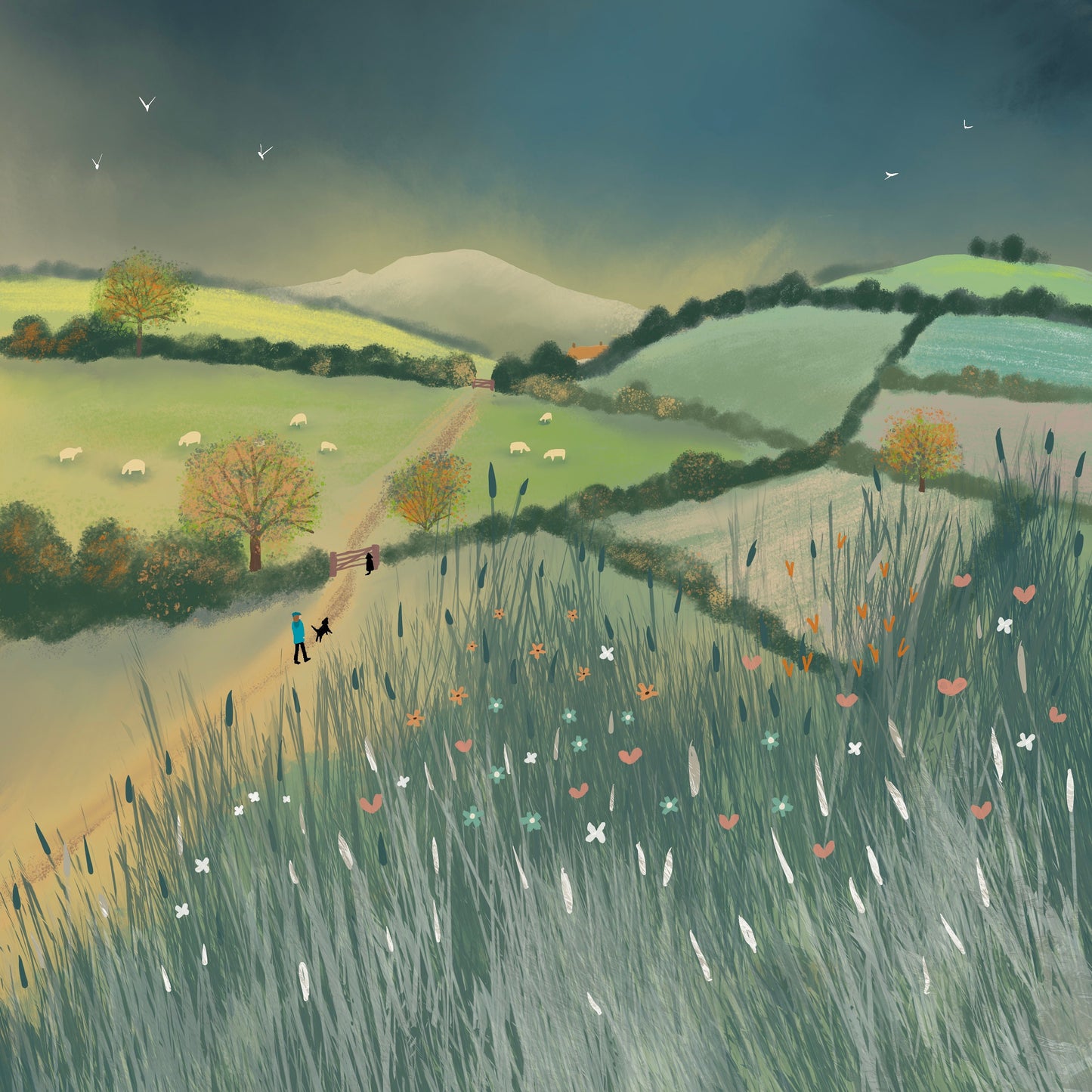 The Footpath, Scottish Landscape inspired by rural Galloway, Giclee Art print, signed by the artist. Print only or framed.
