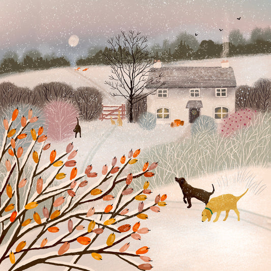 Ivy Cottage Greetings Card. Snowy Country Scene. Christmas Card.