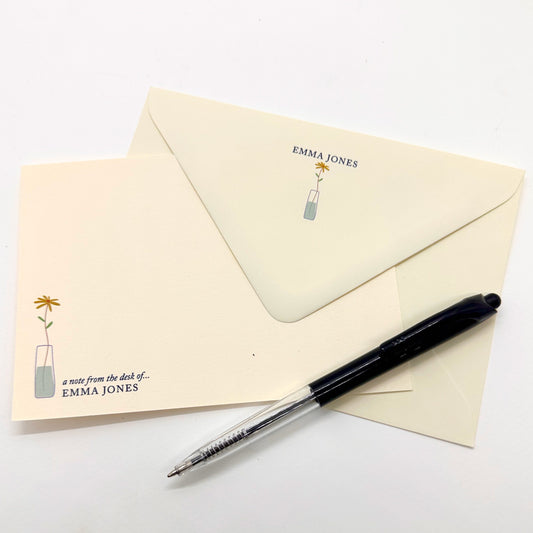 Personalised Cream Correspondence Cards and envelopes. Perfect for handwritten notes. Available with a gift box. Six designs to choose from.