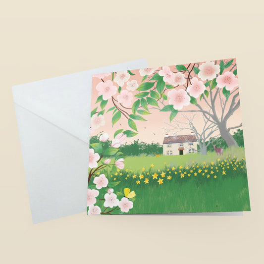 Floral greetings card - Apple Blossom Cottage. Birthday card, thank you card, anniversary card, housewarming card. Sending love.