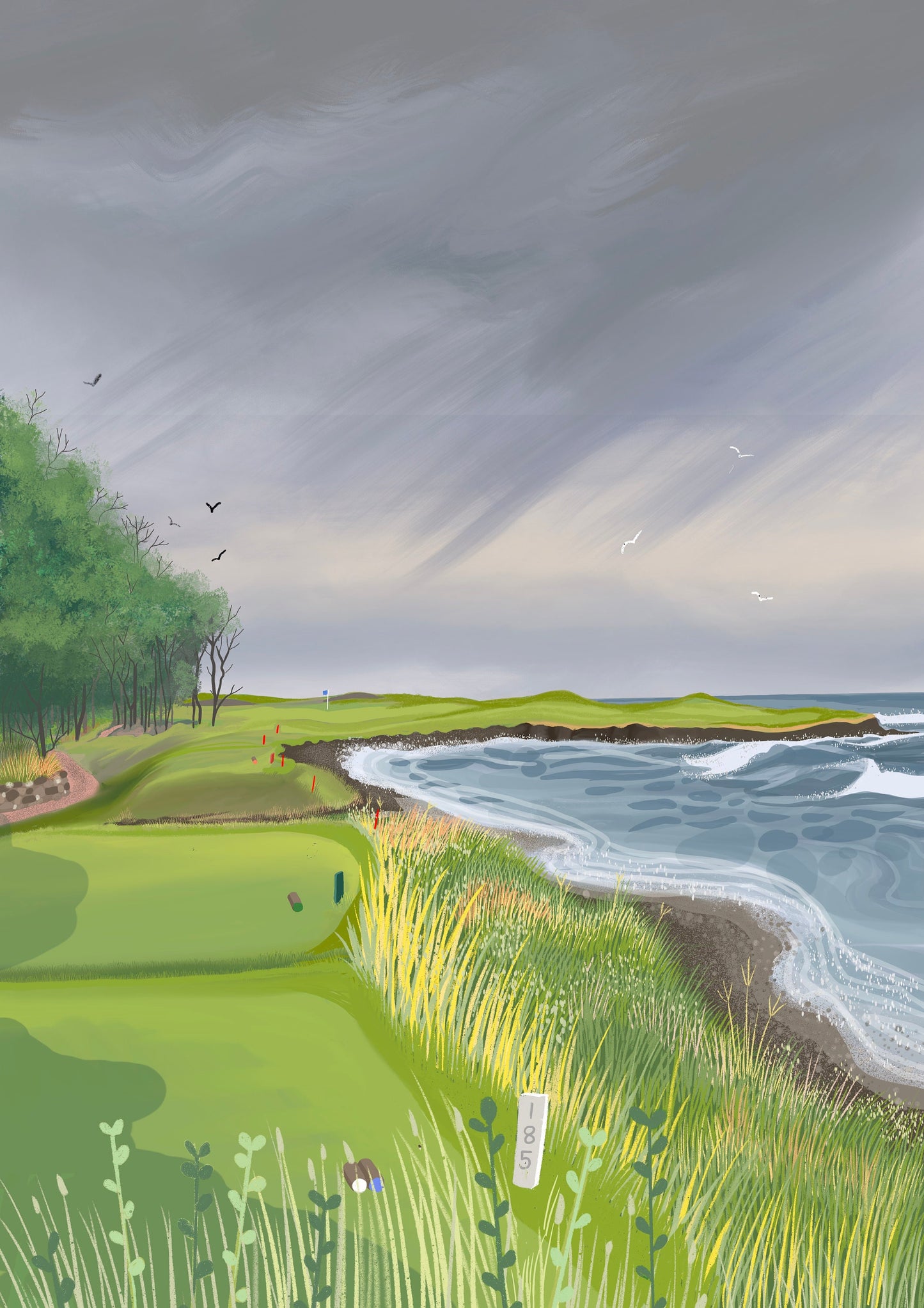 Kingsbarns Golf Links, Fife, Scotland, Golf Poster, Golf Art, Travel Poster style signed giclee print from original art, Made in Scotland
