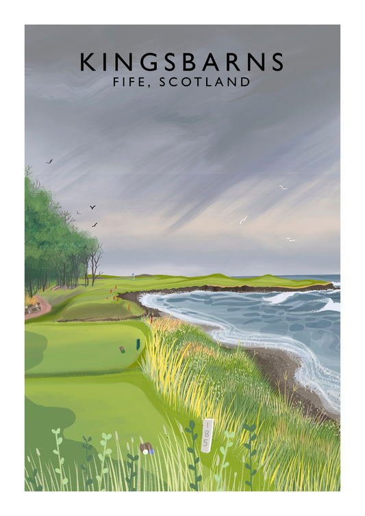 Kingsbarns Golf Links, Fife, Scotland, Golf Poster, Golf Art, Travel Poster style signed giclee print from original art, Made in Scotland