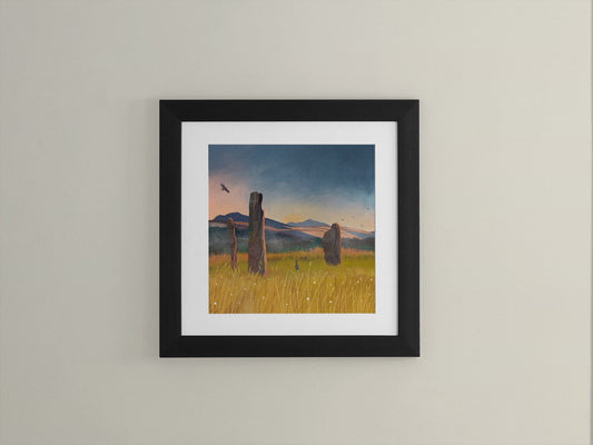 Summer Solstice at Machrie Moor - Isle of Arran. Standing Stones. Scottish Landscape Wall Art, Signed Giclee Art print. Scottish gift.