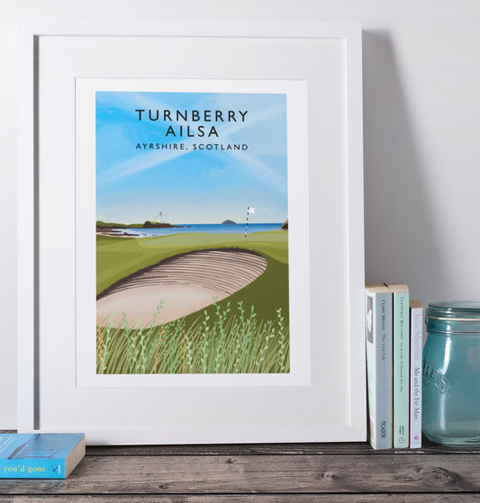 Turnberry Ailsa Course, Scotland, Golf Art, Railway Poster Style, signed giclee print from original art by Caroline Smith, made in Scotland