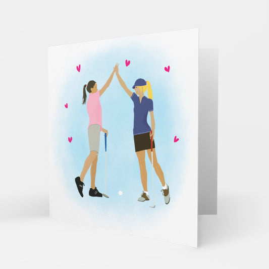 Golf greetings card - High Five . Can be personalised. From original art by Caroline Smith.