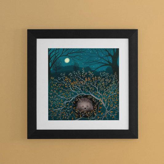 Hedgehog Print - Sleepy Hollow- Signed Giclee Print. Wall art, Home Decor, Wall Decor, Office Art. Cottagecore, Autumn Landscape