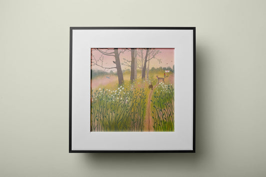Dog Walk Art Print: Morning Glow, Countryside Landscape
