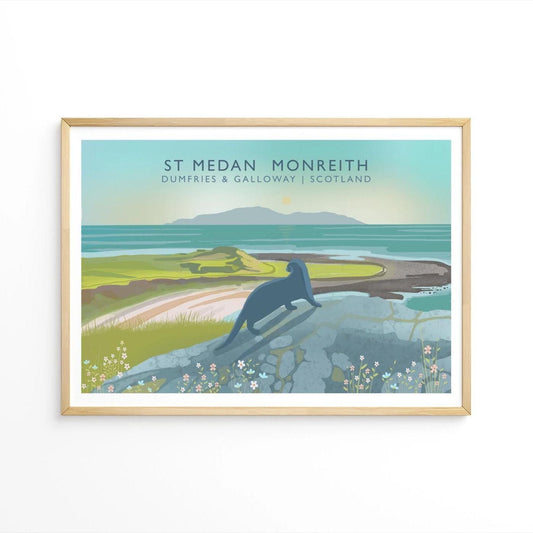 St Medans | Scottish Travel Poster | Scottish Landscape with Maxwells Otter | Wall Art | Quality Giclee Art Print signed by the Artist
