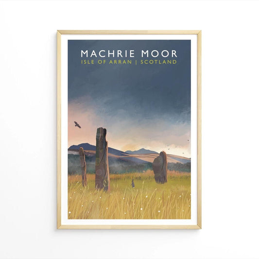 Summer Solstice at Machrie Moor - Isle of Arran. Standing Stones. Scottish Landscape Wall Art, Signed Giclee Art print. Travel Poster