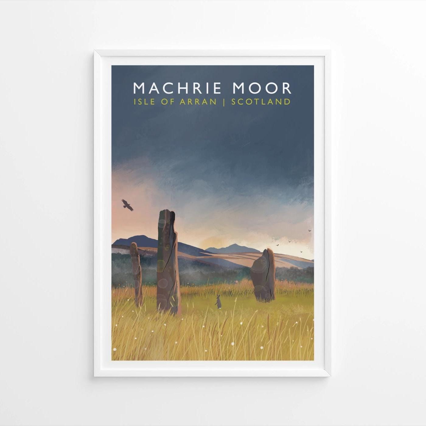 Summer Solstice at Machrie Moor - Isle of Arran. Standing Stones. Scottish Landscape Wall Art, Signed Giclee Art print. Travel Poster