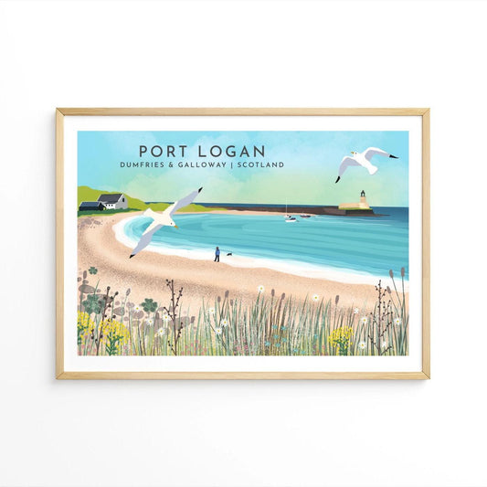Port Logan Scotland Travel Poster, Coastal Landscape Art Print