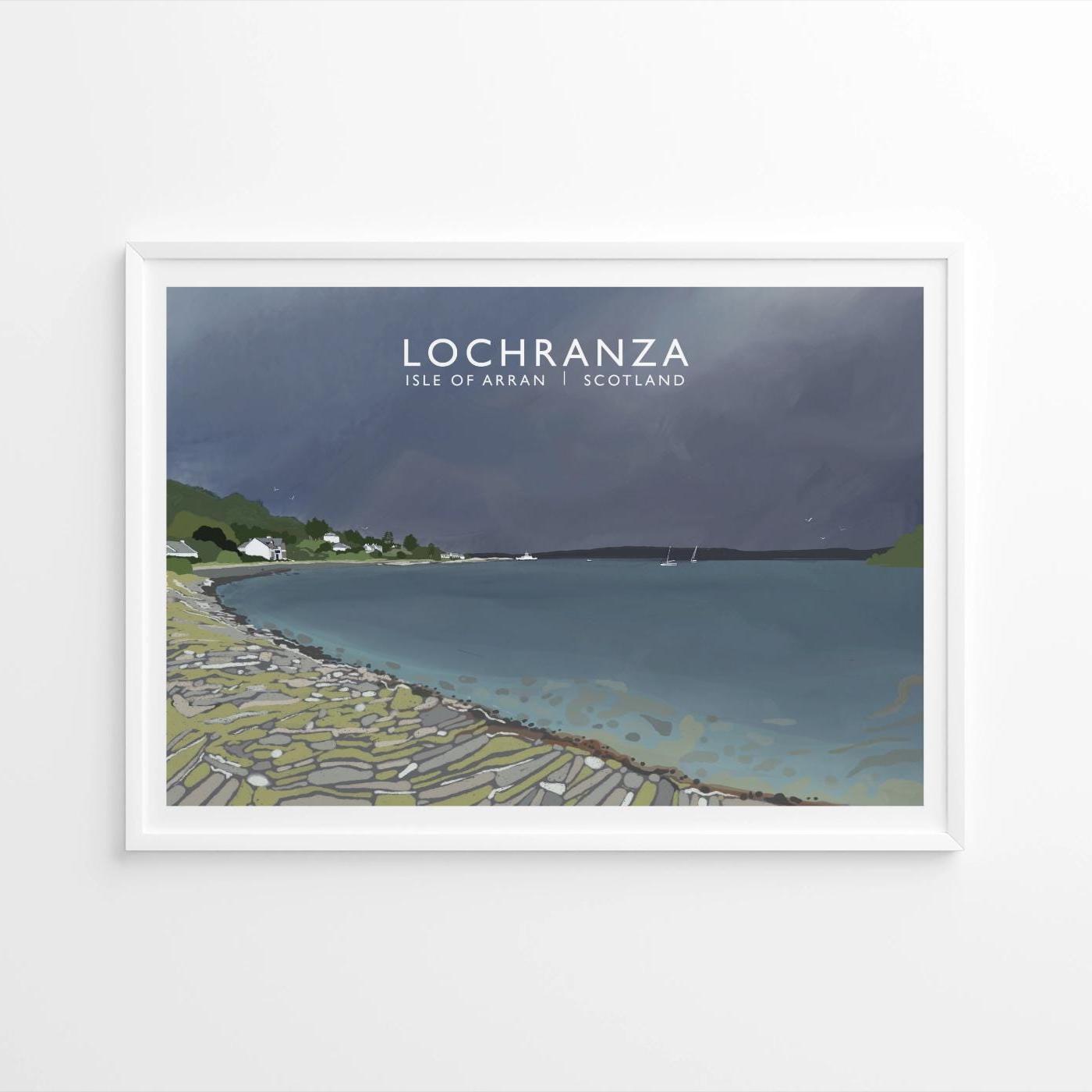 Lochranza, Isle of Arran, Scottish Travel Poster, Scottish Landscape, Wall Art, Quality Giclee Art Print signed by the Artist