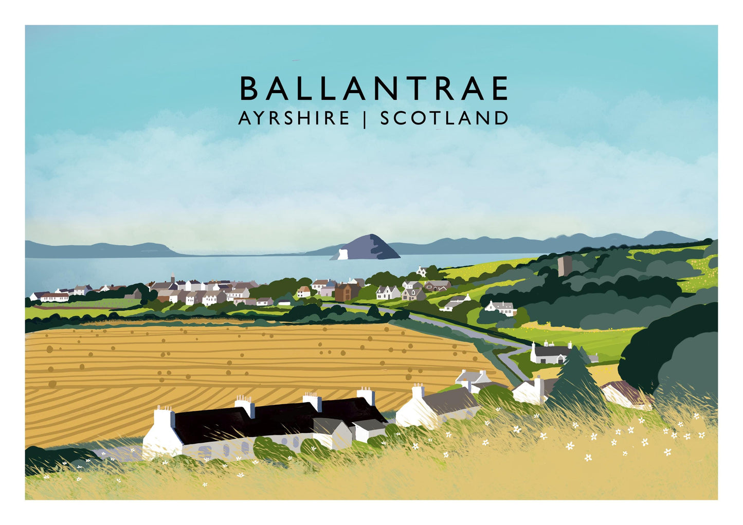 Ballantrae, Ayrshire | Scottish Travel Poster, Signed by artist, Giclee Art print, South West Scotland featuring Ailsa Craig