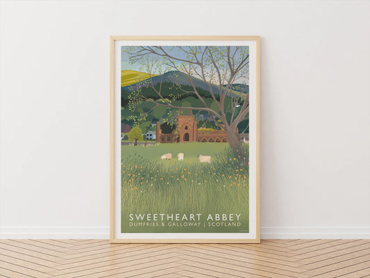 Sweetheart Abbey, Dumfries & Galloway - Travel Poster - A5, A4, A3, A2, A1 - Print only or Framed