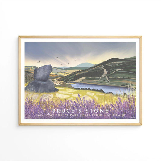 Bruce's Stone, Glentrool - Travel Poster - A5, A4, A3, A2 - Framed or unframed print