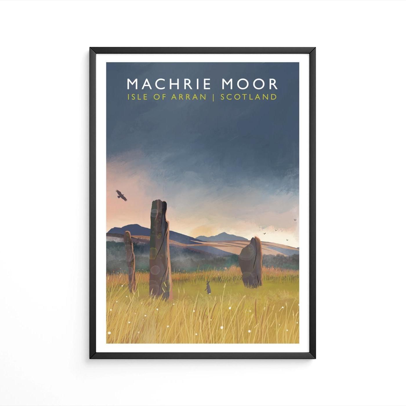 Summer Solstice at Machrie Moor - Isle of Arran. Standing Stones. Scottish Landscape Wall Art, Signed Giclee Art print. Travel Poster