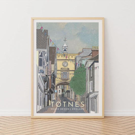 Totnes, South Devon, English Travel Poster, Framed or unframed - A5,A4,A3,A2,A1