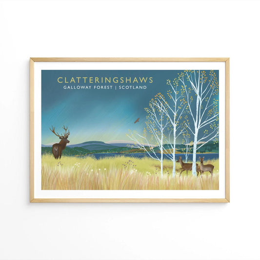 Scottish Travel Poster – Clatteringshaws Loch, Galloway Forest Park