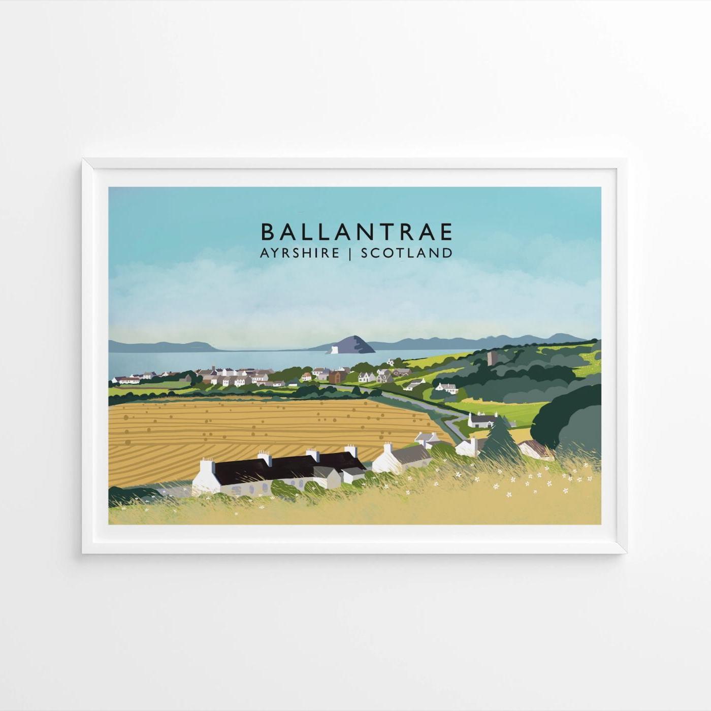 Ballantrae, Ayrshire | Scottish Travel Poster, Signed by artist, Giclee Art print, South West Scotland featuring Ailsa Craig