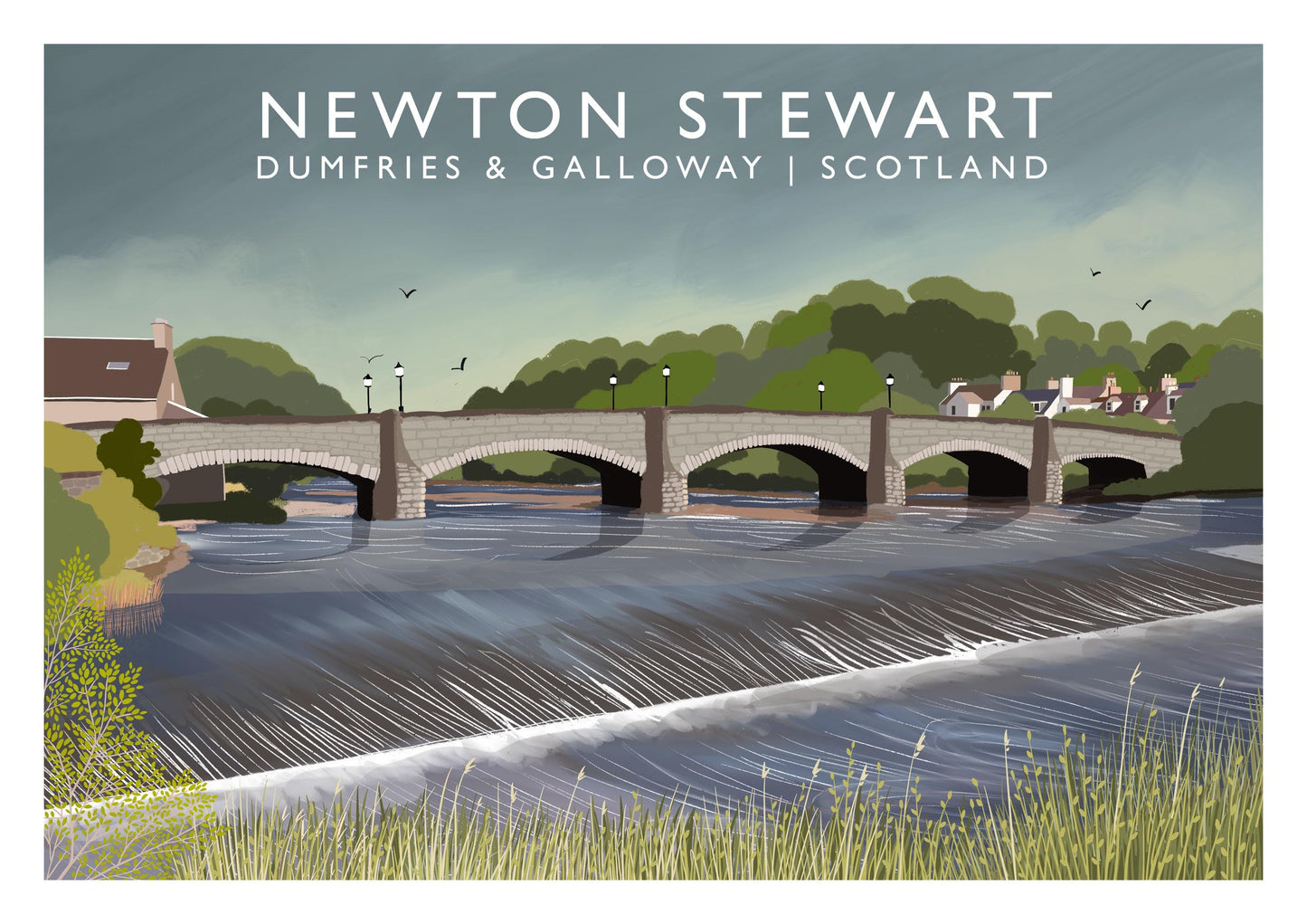 Newton Stewart, Wigtownshire, Travel Poster, Scottish Landscape, Wall Art, Made in Scotland, Quality Signed Giclee Print