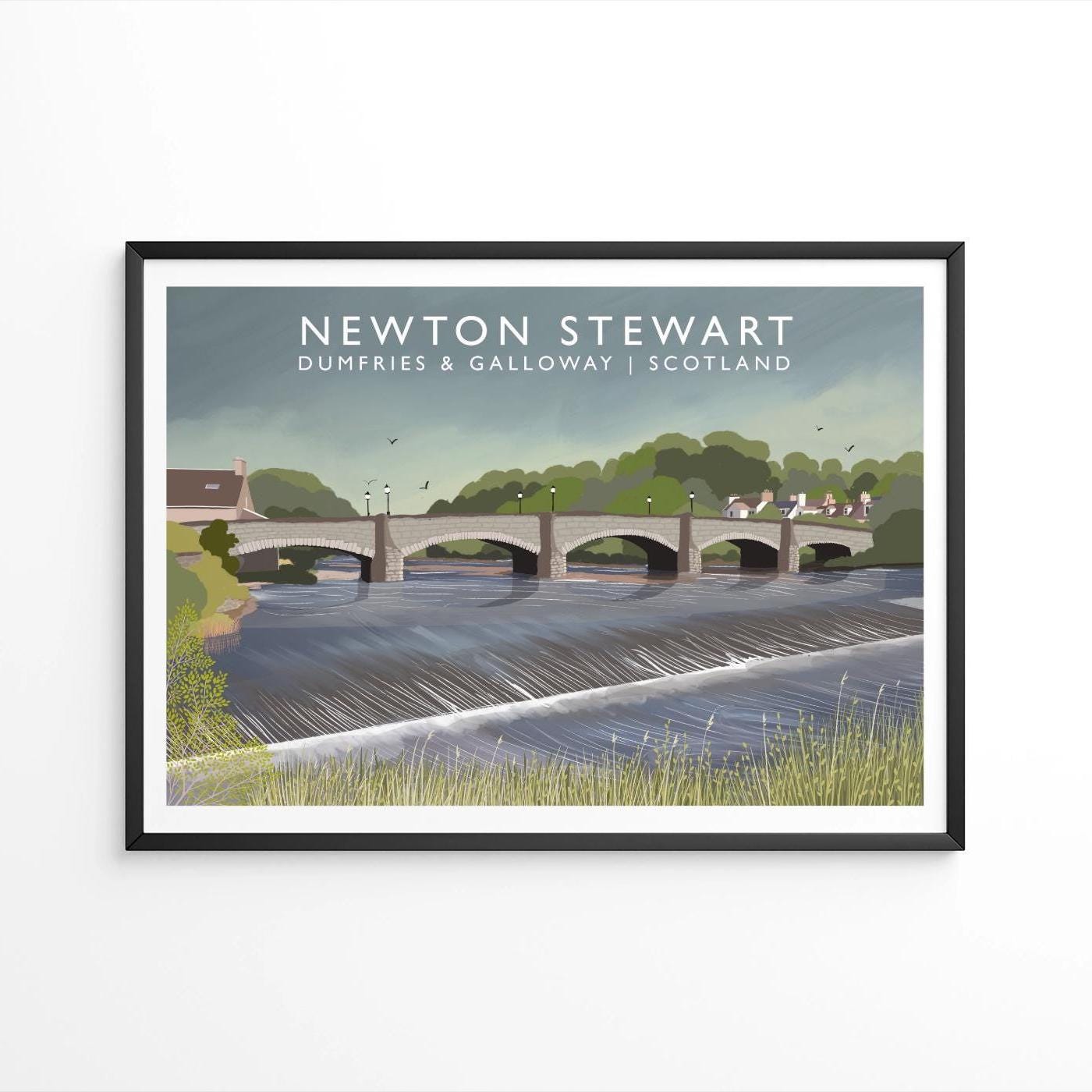 Newton Stewart, Wigtownshire, Travel Poster, Scottish Landscape, Wall Art, Made in Scotland, Quality Signed Giclee Print