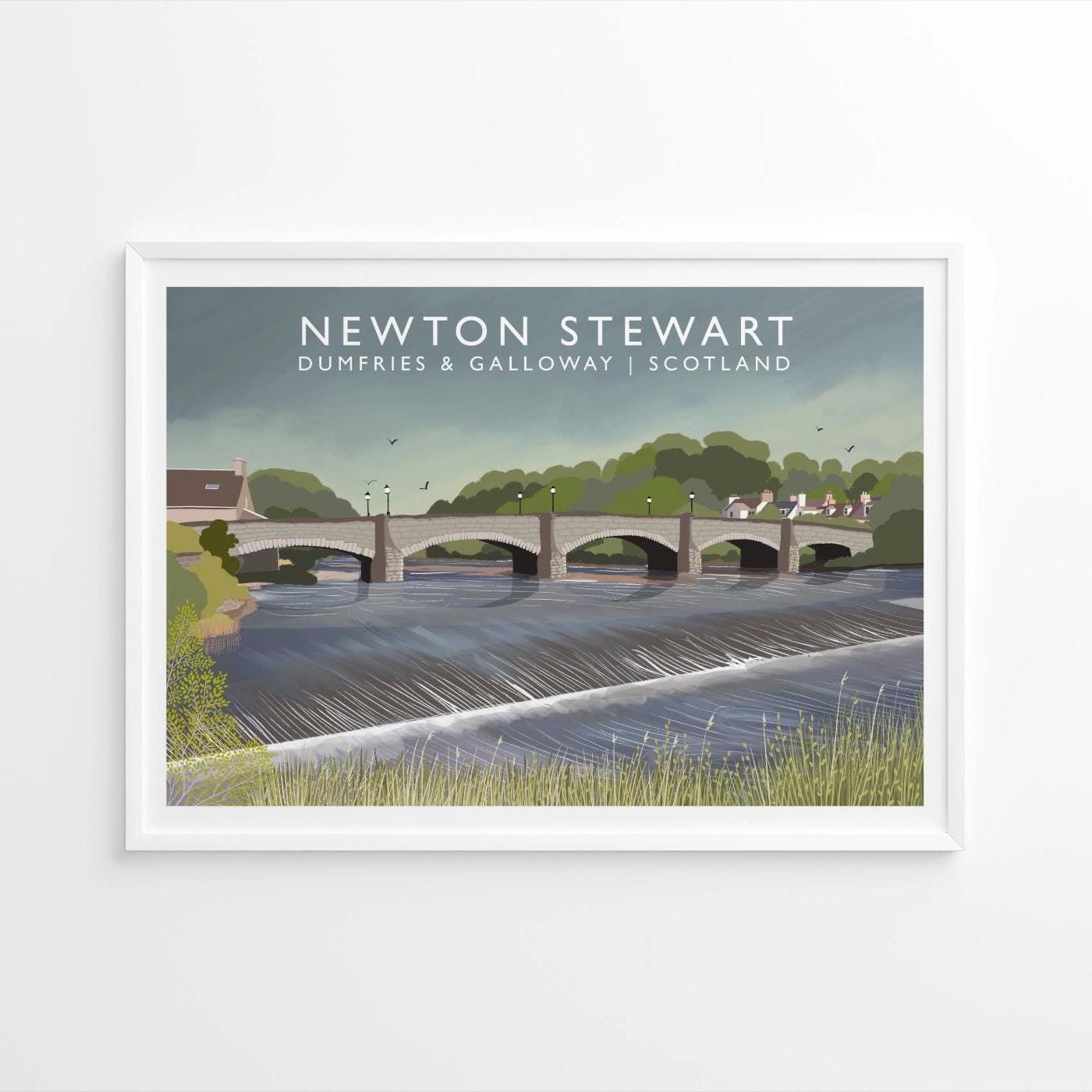 Newton Stewart, Wigtownshire, Travel Poster, Scottish Landscape, Wall Art, Made in Scotland, Quality Signed Giclee Print
