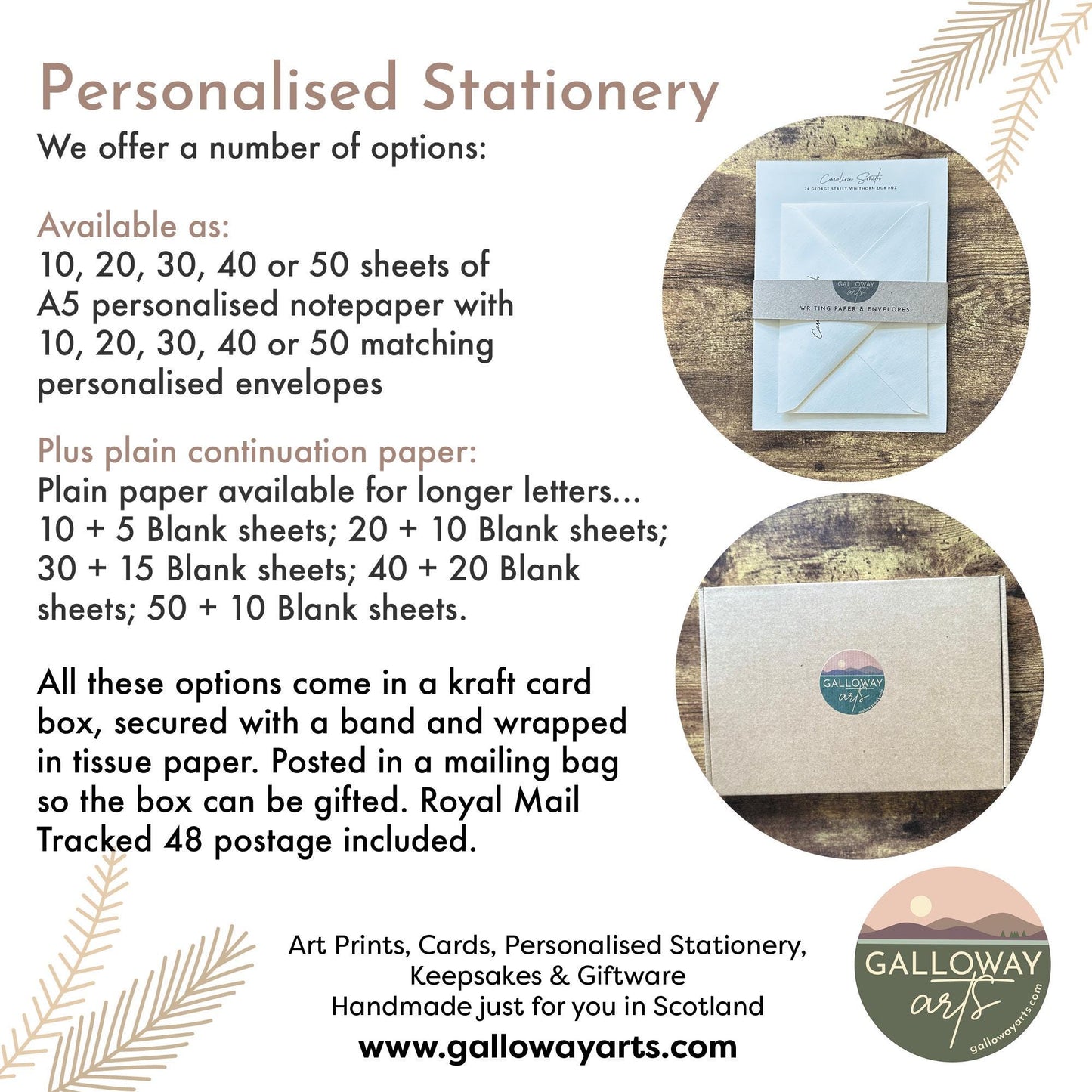 Personalised Blue Border with Heart Stationery Set. Lovely thick A5 Writing paper and matching envelopes. Vintage Style letter writing.
