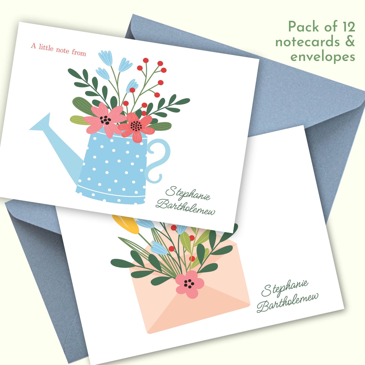 Pack of 12 Colourful, floral design cream or white Correspondence Notecards and envelopes. Two each of six designs.