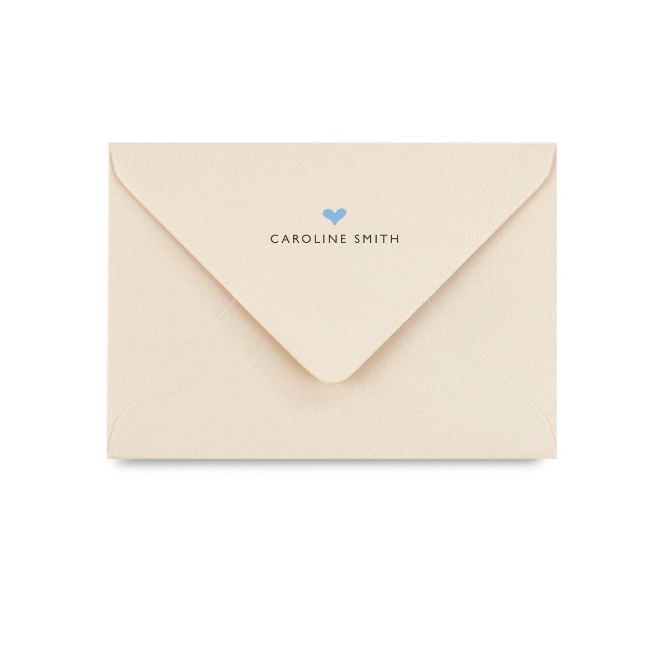 Personalised Blue Border with Heart Stationery Set. Lovely thick A5 Writing paper and matching envelopes. Vintage Style letter writing.