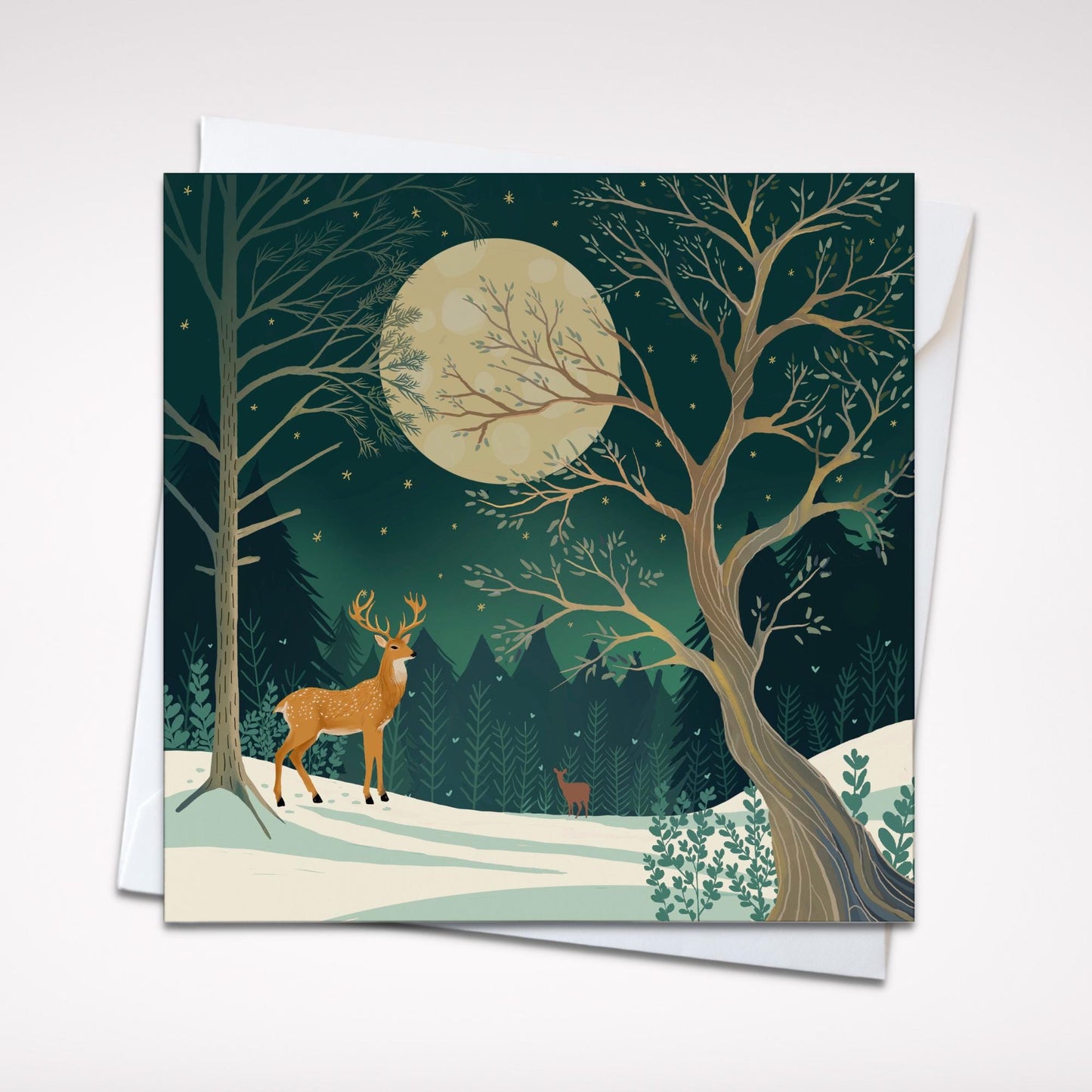 Moonlit Stag Christmas Card
