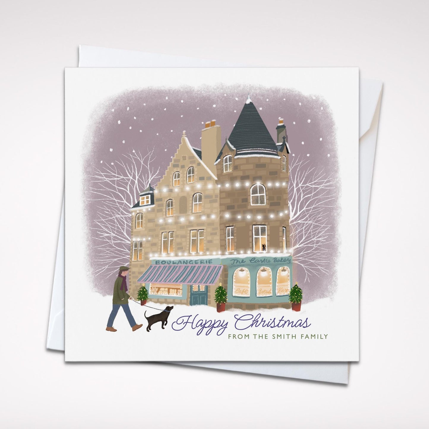 The Castle Bakery Christmas Card. Christmas Shopfronts. Can be personalised. Traditional Edinburgh Shop