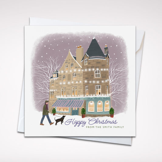 The Castle Bakery Christmas Card. Christmas Shopfronts. Can be personalised. Traditional Edinburgh Shop