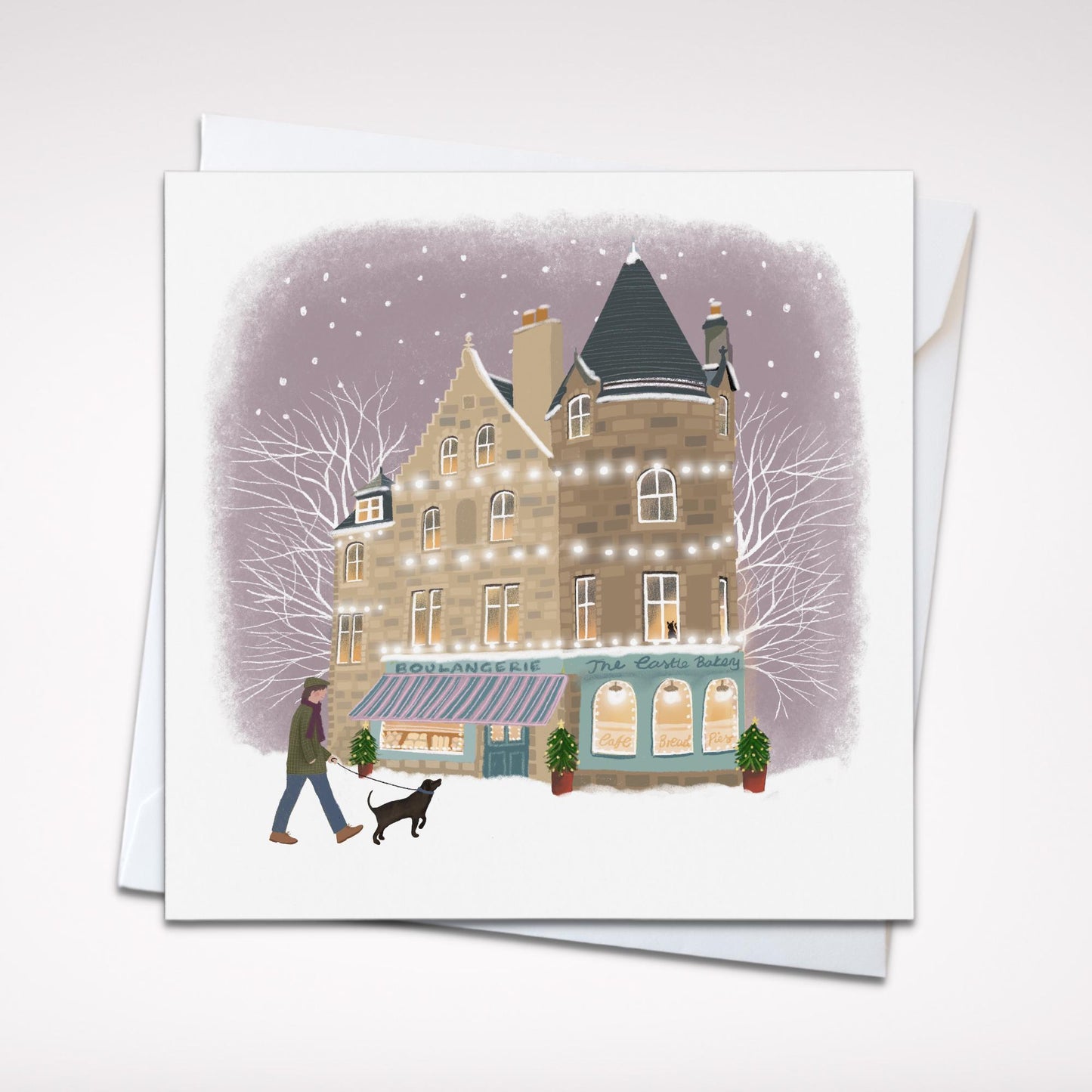 The Castle Bakery Christmas Card. Christmas Shopfronts. Can be personalised. Traditional Edinburgh Shop