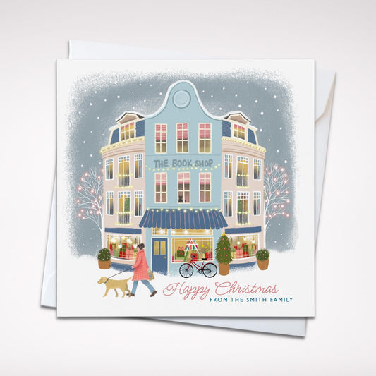 The Book Shop Christmas Card. Christmas Shopfronts. Can be personalised. Bookish Christmas Card