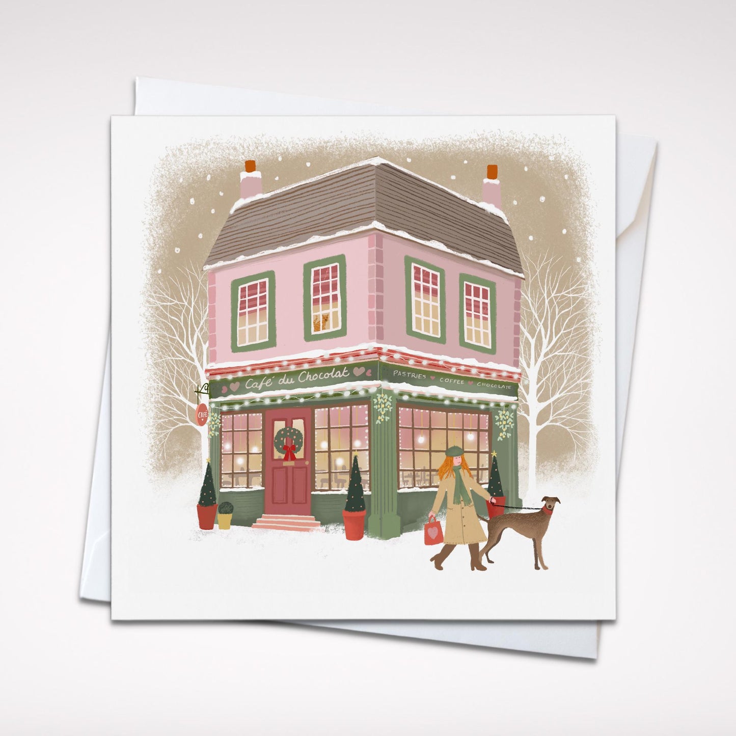 Cafe du Chocolat Christmas Card. Christmas Shopfronts. Can be personalised