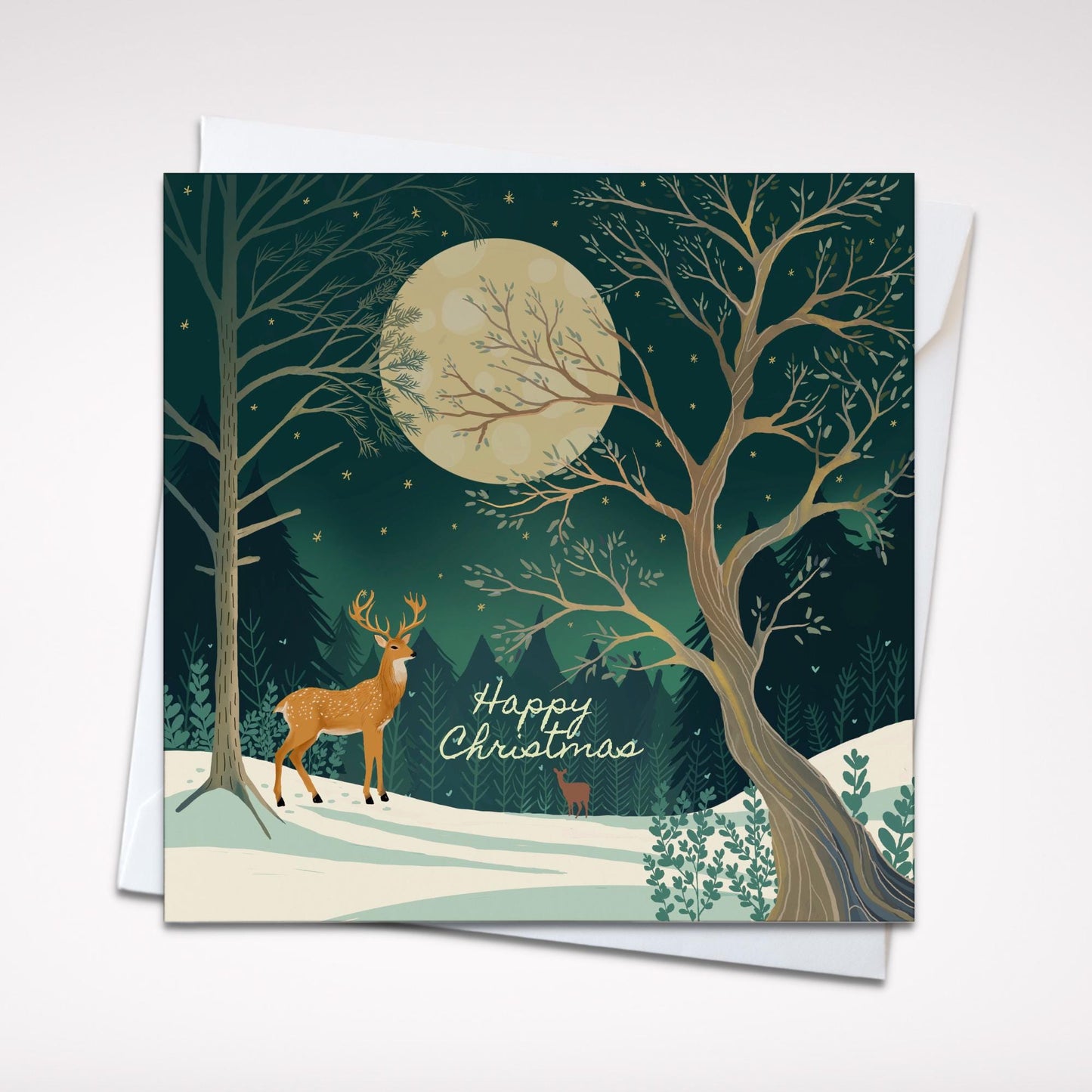 Moonlit Stag Christmas Card